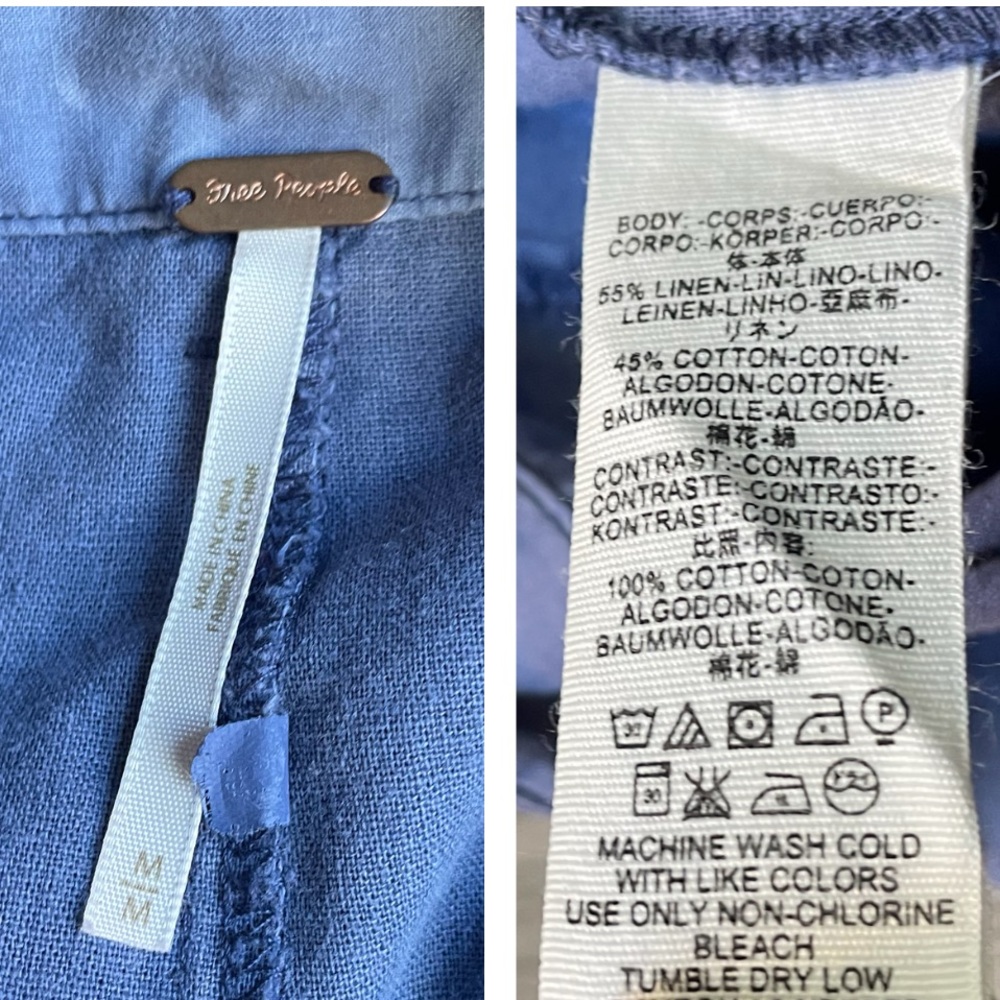Free People Bluebell Belted Wide Leg Linen-Blend Pants W/Leg Pockets Blue SZ M - Picture 14 of 16